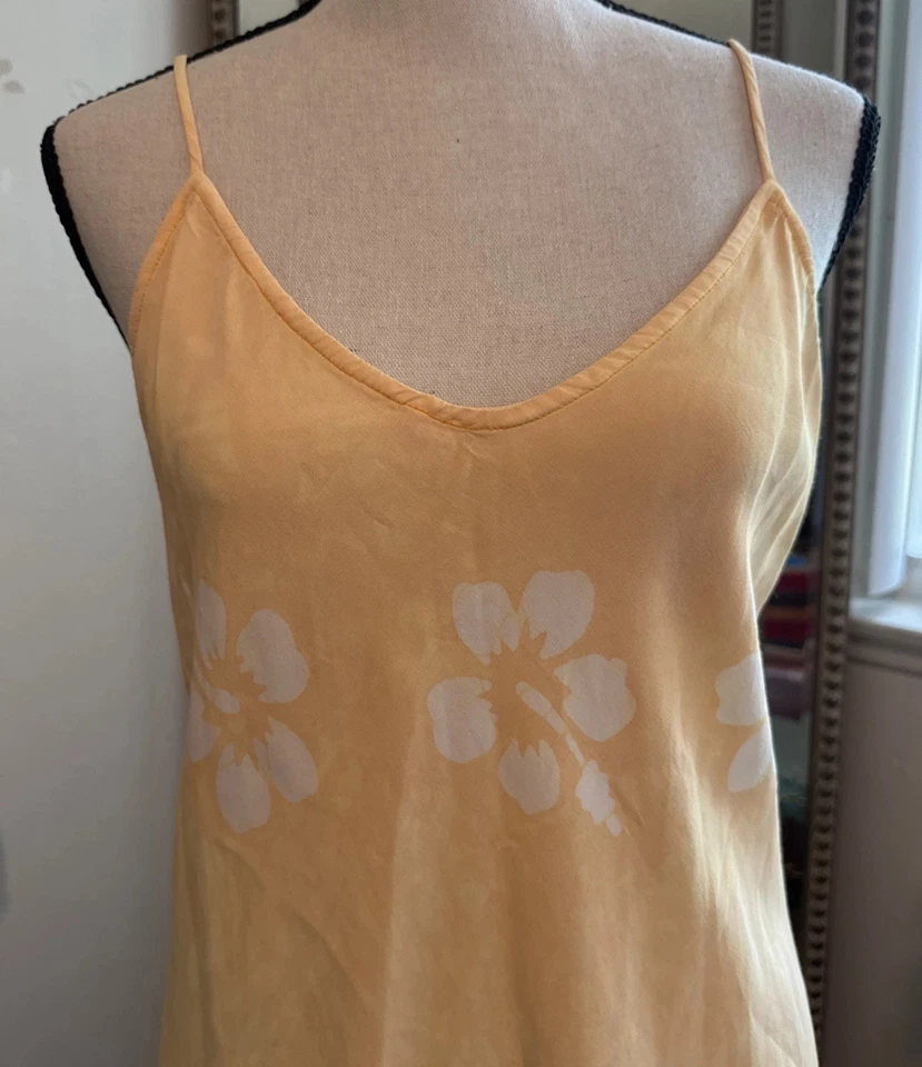 Vestido sin Mangas Lucky Brand Vintage Hawaiano Y2K Amarillo Raro Grande Hecho en EE. UU. Foto 2 de 4