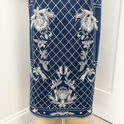 Karen Millen Beaded Embellished Denim Woven Halter Midi Dress Sz 8 NWT - Picture 8 of 14