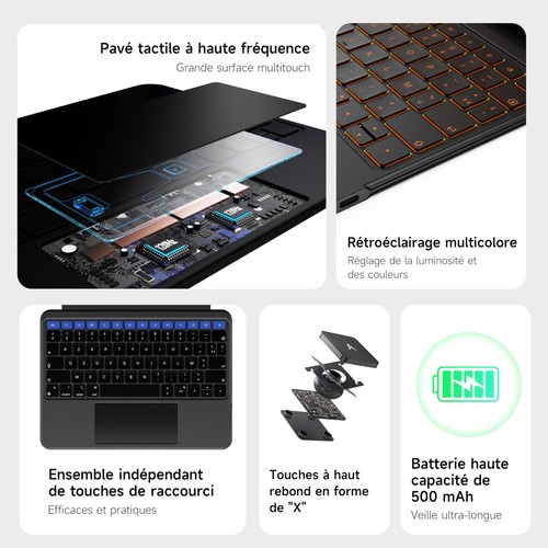Clavier Rotative pour iPad Air 11 M3/M2 2025 Coque Magnétique Détachable avec... - Afbeelding 4 van 9