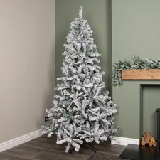 7ft Snow Flocked Artificial Christmas Tree with Green Metal Stand