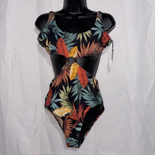 Shade and shore new one piece split leaf print multicolored swimsuit size S