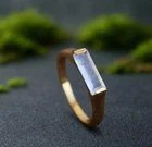 Moonstone Baguette Cut Engagement Ring 14K Gold Handmade Minimalist Ring For Her
