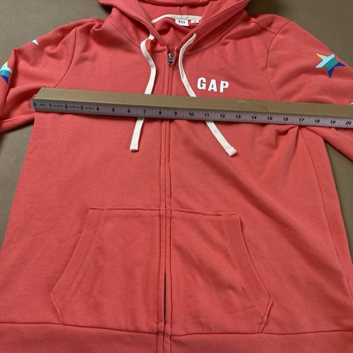 GAP M Medium Long Sleeve Full Zip Active Hoodie Sweatshirt Coral Stars Sleeve - Picture 13 of 14