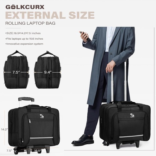 Golkcurx Laptoptasche mit Rollen, abnehmbar wasserabweisend klein - Bild 2 von 7