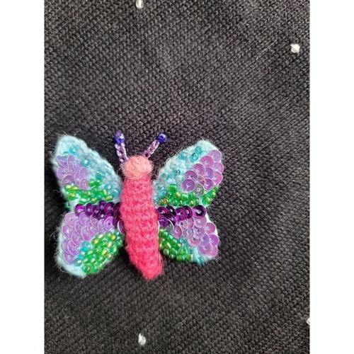 michael simon black sweater with beaded Sequin butterflies With Pink Collar2 - Picture 4 of 11