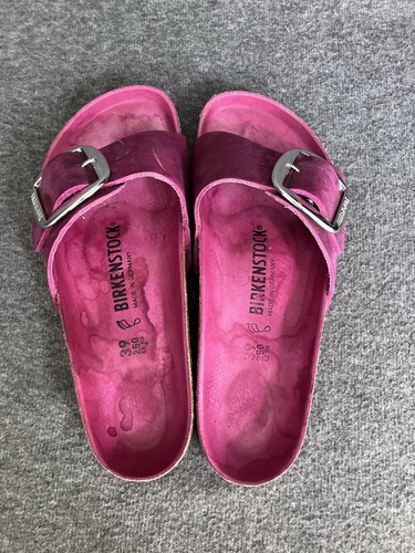 Birkenstock Madrid Big Buckle Slide Womens 8 - 8.5 EU 39 Fuchsia Leather MARKS - Picture 6 of 13
