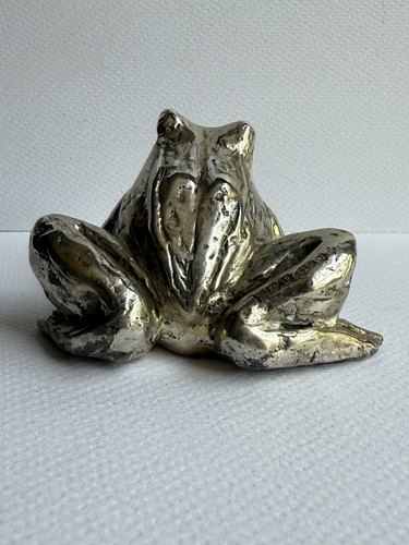 VINTAGE BRASS SILVER PLATED FROG TOAD FIGURINE. - Picture 4 of 8