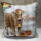 New Pioneer Woman Harvest Cow Decorative Throw Pillow 18" x 18" Floral Howdy