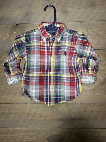 Polo Ralph Lauren Manga Larga Botón Camisa Cuadros Niño Pequeño Niños Bebé 12M Rojo - Imagen 1 de 3