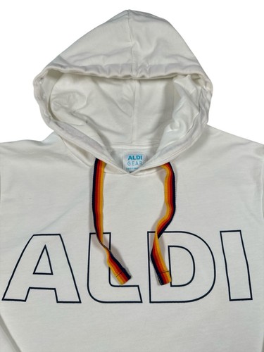 New ALDI Gear Hoodie Women's Sz Small Rainbow Drawstring Pockets Pullover White - Picture 4 of 8