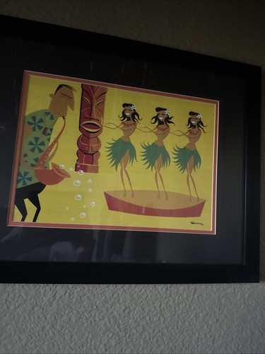 Shag Three Wahines Hula Framed Print 20” x 16” Josh Agle 13” x 9" Matted Art - Picture 5 of 8