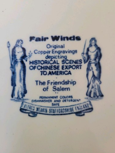 Vintage Alfred Meakin Fair Winds Friendship Of Salem Blue Dinner Plate 10.5" - Picture 22 of 22
