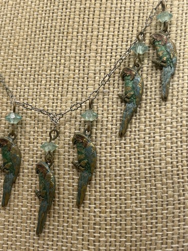 Vintage Pididdly Links Parrot Choker Necklace 1980s Brass Glass Beads 15” - Picture 4 of 14