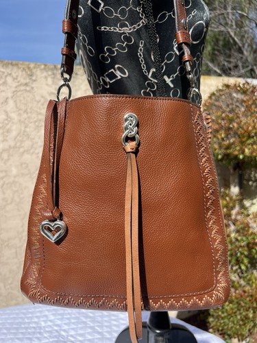 Clean Brighton Interlok Georgia Convertible Hobo Purse Bourbon Brown Leather Bag - Picture 6 of 17