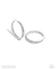  Silver and white Rhinestone Hoop Earrings -GLITZY By Association -Paparazzi 