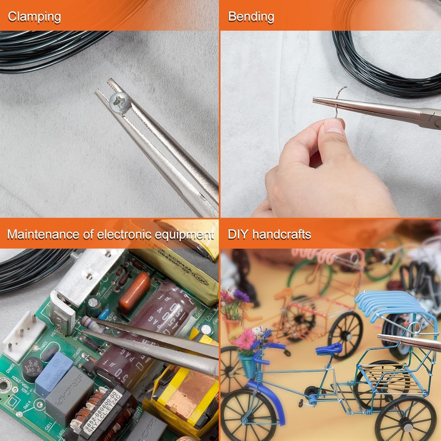 Long Reach Needle Nose Pliers 7" Thin Extra 7", Green & Orange 