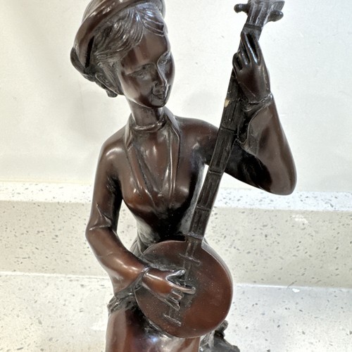 Women Play Moon Lute Resin Figure Vintage Heavy - Picture 12 of 14