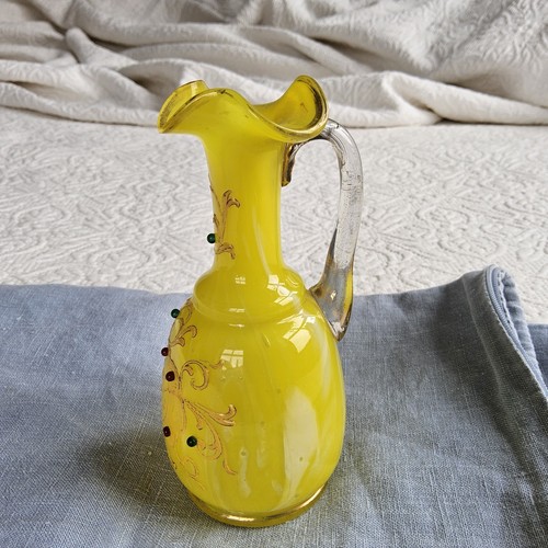 antique bohemian spatter yellow glass carafe minature guilt franz welz czeck - Picture 8 of 13