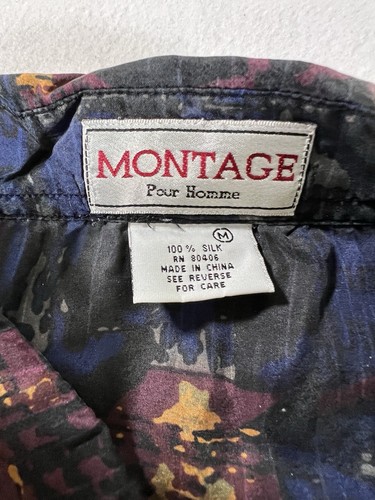 Montage Pour Homme Men's Multicolor Abstract Print 100% Silk Button Up Shirt M - Picture 5 of 7