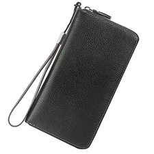  Women's RFID Blocking 100% Leather Large Capacity Zip Around One Size 1- Black