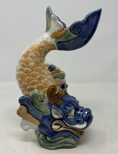 Vintage Dragon Fish Ceramic Figurine Chinese (L17) Ornament Decoration Colourful - Picture 5 of 10