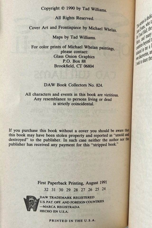 Stone of Farewell by Tad Williams 1991 DAW Fantasy First Paperback Printing Foto 4 de 4