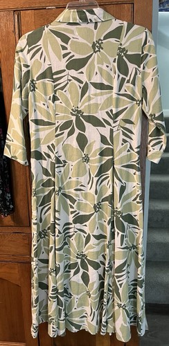 Nicole Miller Dress Linen Green Leaf Button Down Full Skirt Size L - Picture 6 of 7