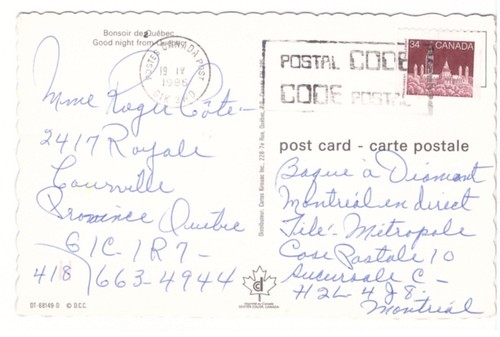 Quebec City Skyline Viewed From River At Sunset 1986 Postcard Slogan Cancel - Picture 2 of 2