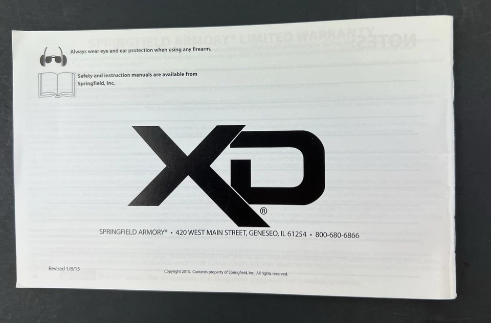 Springfield XD 2015 pistola operación manual del propietario instrucciones 50 páginas bonito Foto 2 de 4