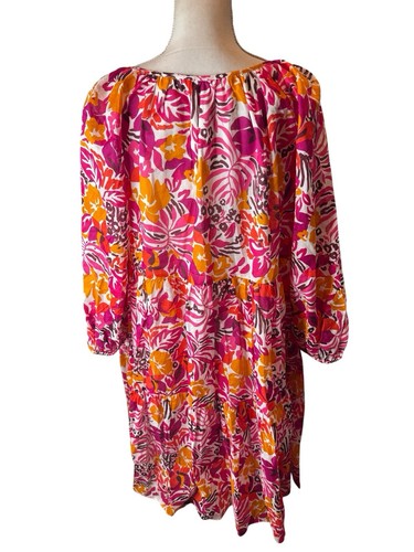Trina Turk Kleid Tanger Oversize Baumwolle Gr. L Mehrfarbig Blumenmuster Beachy - Bild 3 von 4