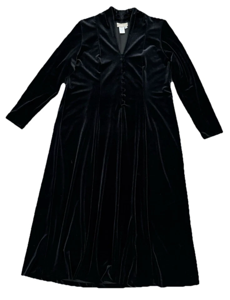 Vtg Coldwater Creek Black Velvet Maxi Dress Size PXL Stretch Whimsigoth - Image 2 of 4