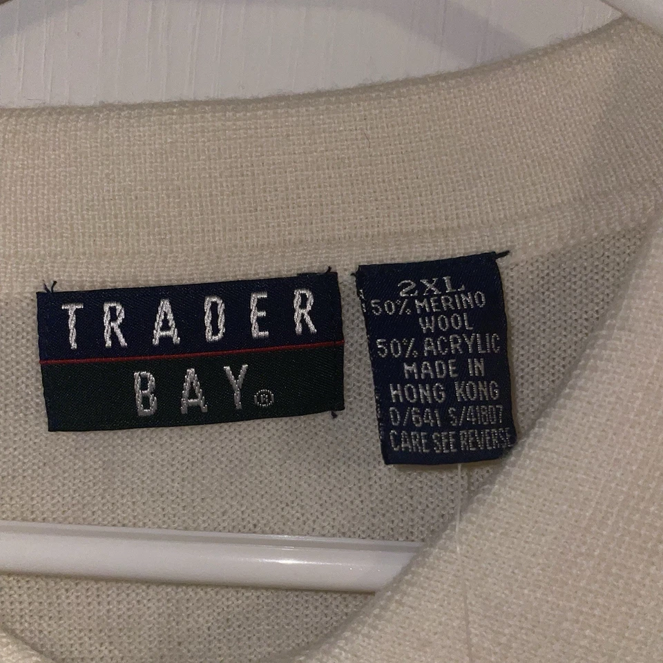 Vtg Sears Trader Bay merino Wool Blend Collared Cream Sweater Men’s Size 2XL NWT - Image 4 of 4