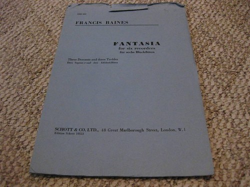 Francis Baines Fantasia for Six Recorders Schott 1956 - Picture 1 of 2