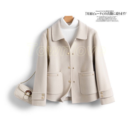 Women Short Coat Wool Blend Button Jacket Outwear Single Breasted Trench Coat - Picture 23 of 28