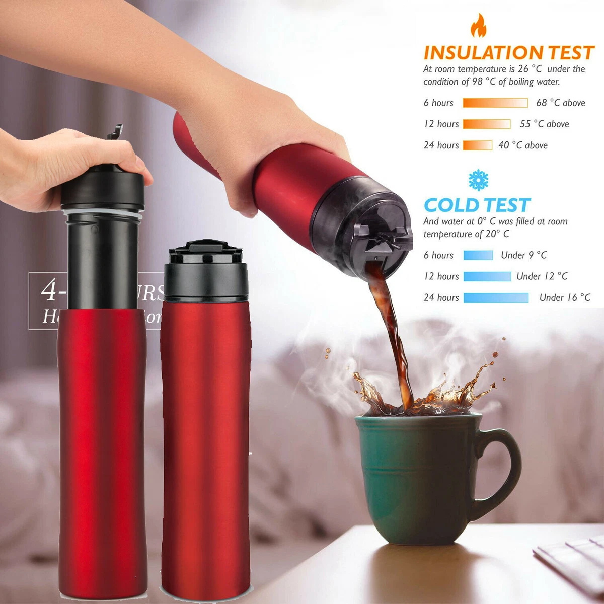 Stainless Steel French Press Coffee Maker Vacuum Insulated Portable Mug Tea  Cup