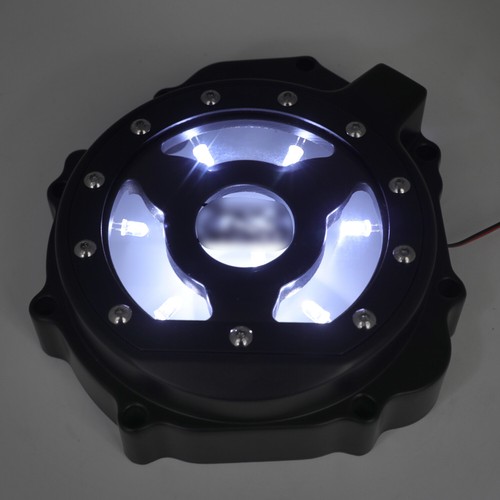 2005-2008 Suzuki GSXR1000 Black w/ White LED Left Engine Stator Cover Guard - Picture 1 of 9