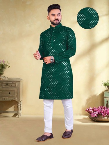 Latest men’s ethnic mirror work kurta with paijama in desh boys style - Picture 7 of 8