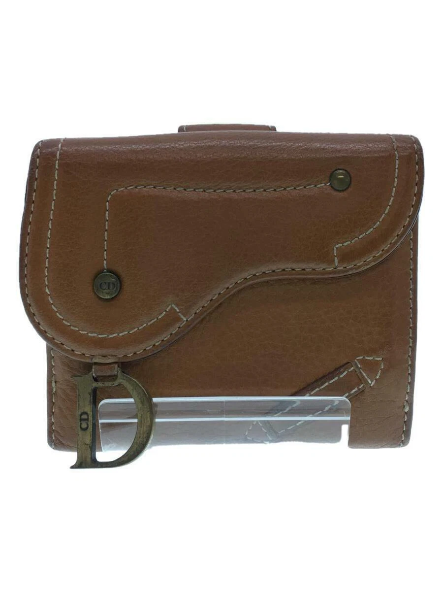 Auth Christian Dior Bifold Purse Mini Wallet Brown Leather Italy F/S to US
