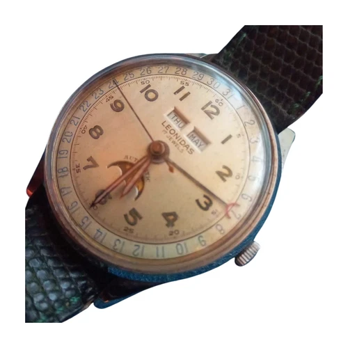 Not Working Leonidas Watch Moon Phase Triple Calendar Vintage Used