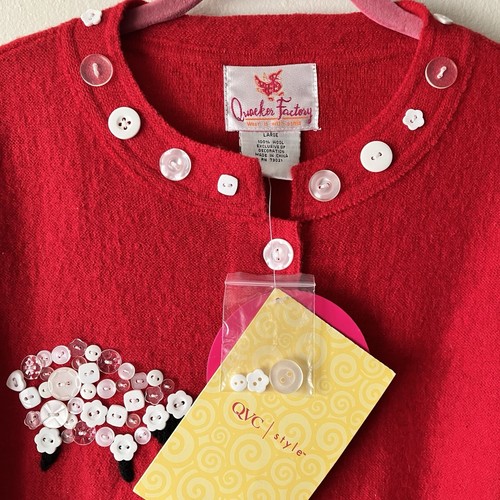 QUACKER FACTORY Women’s Size Large Vintage 100% Wool Sweater Sheep Art to Wear - Picture 3 of 9