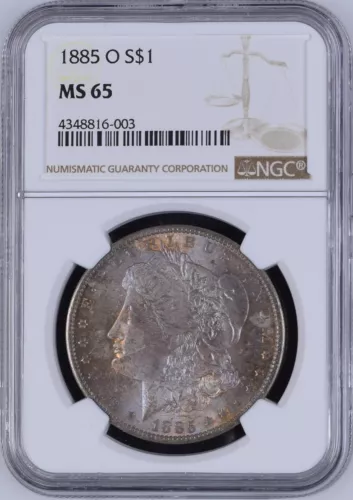 1885-O Morgan Silver Dollar NGC MS65 -  Blue, Russet, Golden & Green Toning