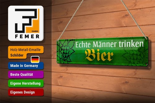 Blechschild Spruch 46x10cm echte Männer trinken Bier grünes Schild - Bild 3 von 5