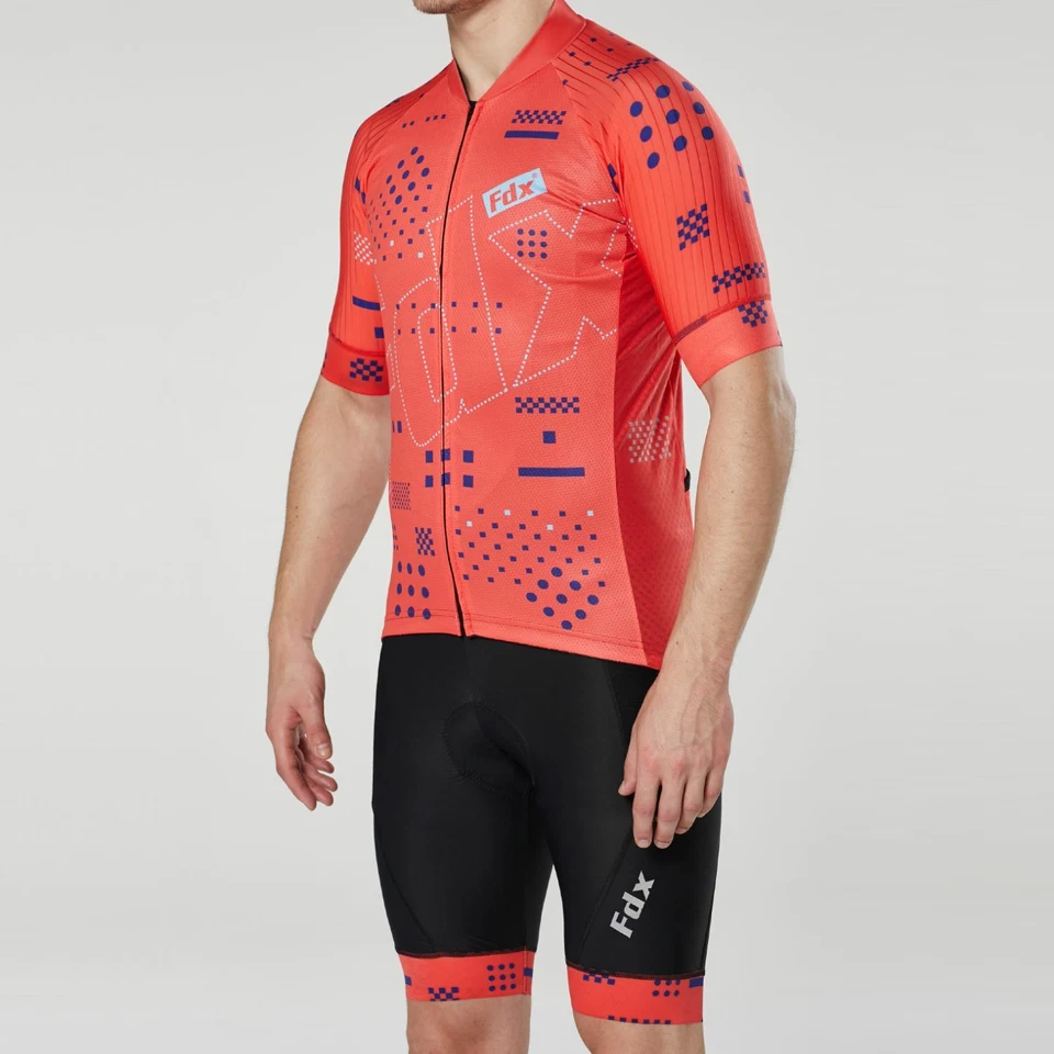 FDX Mens All Day Cycling Jerseys Short Sleeve Bike Suit 3D Gel Padded Bib Shorts - Image 2 of 4