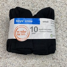 Wonder Nation Boys Socks sz S Black Cushion Crew Comfort Stretch 9 Pack NEW