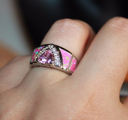 fire opal Cz Amethyst ring gems silver jewelry 6 7.5 engagement cocktail R7 - Bild 8 von 12