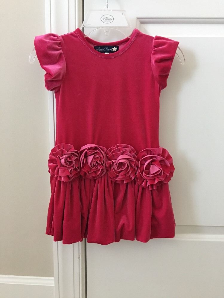 【etoll】Velour rosette flare dress B253063 Enchanting Stretch Velvet A-line Gown with V
