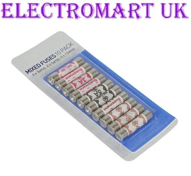 BUSSMAN 10 X ASSORTED MIXED MAINS FUSE PLUG TOP FUSES 4 X 13A, 2 X 5A, 4 X 3A