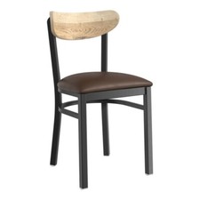 Boomerang Back Metal Dining Chairs with Brown Vinyl Seat and Driftwood Wood Back