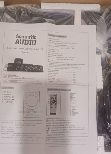 ACOUSTIC AUDIO #AA5170 6 Lautsprechersystem, Blue Tooth, Fernbedienung. Neu im Karton! - Bild 3 von 12