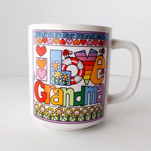VINTAGE 1983 CHRIS DAVENPORT ENESCO LOVE N' STUFF COLORFUL I LOVE GRANDMA MUG